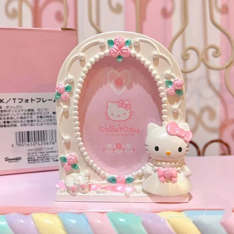 

6 Inch Hello Kitty Resin Photo Frame Pearl Rose Lace Decor Desktop Picture Frame Sanrio Cute Girls Home Tabletop Decor Ornament