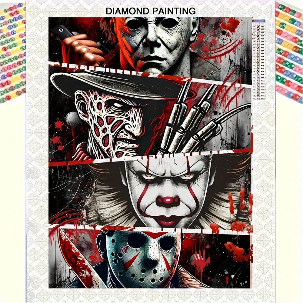 Horror Halloween Movies Villian Characters 5d Diamond Painting Kits The Clown Killer Dark Art Mosaic Cross Stitch Room Decor