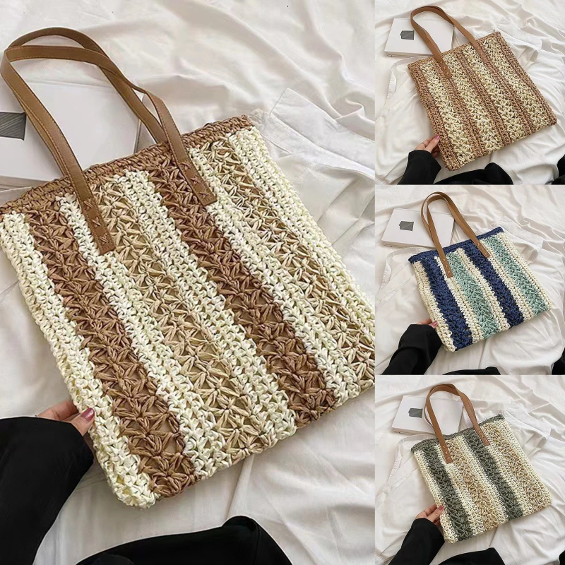

Casual Large Capacity Straw Woven Tote Shoulder Bags For Women Luxury Designer Beach Ladies Handbags Summer Shopping Bag