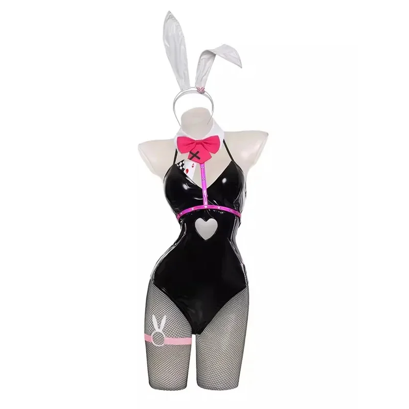 FC6Anime Miku Rabbit Cosplay agujero de cuero negro chica conejito Sexy lindo disfraz de Halloween Cosplay tocados ropa arcos gir @ FC8!