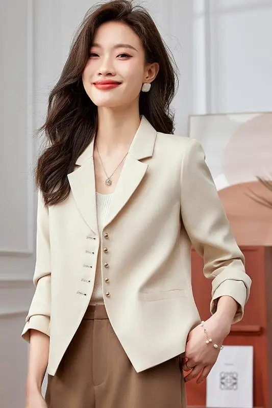 Chaqueta de traje con reducción de edad para mujer, Top corto de temperamento, elegante, a la moda, Otoño, 2023