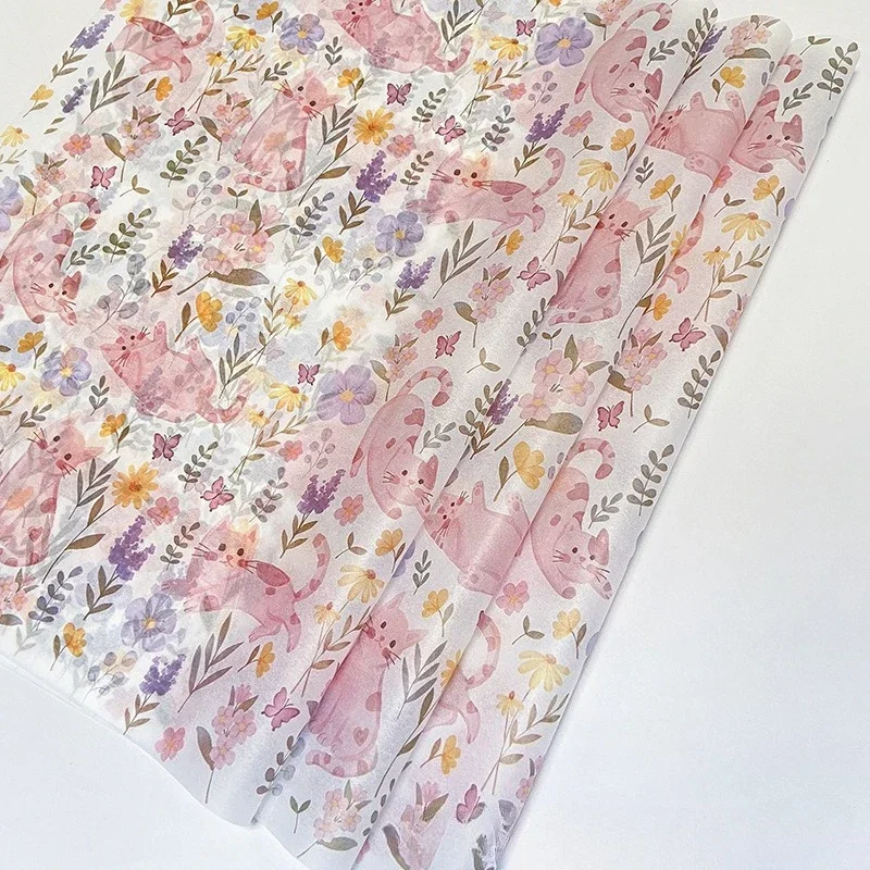 Floral Flower Kitten Print Translucent Flower Bouquet Wrapping Paper Diy Flower Shop Floral Packaging Materials Craft 20pcs