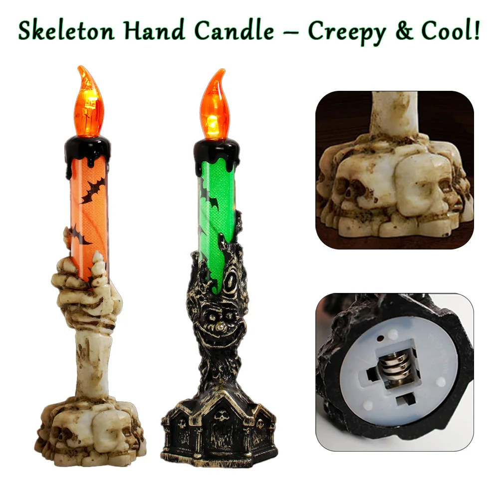 

Halloween Skull Candlestick Led Light Skull Hand Candle Ghost Party Candles Halloween Home Decor Props