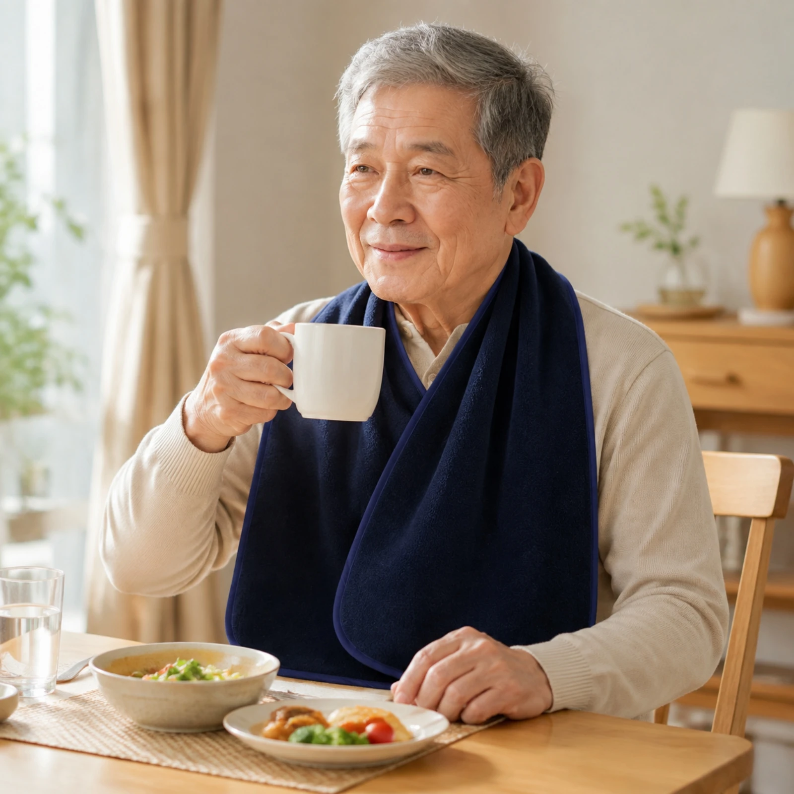 Scarf-Style Bib Absorbent Polyester Towel Bib Dining Mouth Towel Soft Clothing Protector Comfortable for Adults, Home Meals
