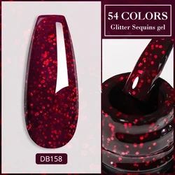 Mtssii 6ML Gel Nail Polish Red Glitter Sequins Manicure Semi Permanent Base Matte Top Coat Soak Off LED UV Nail Art Gel Varnish