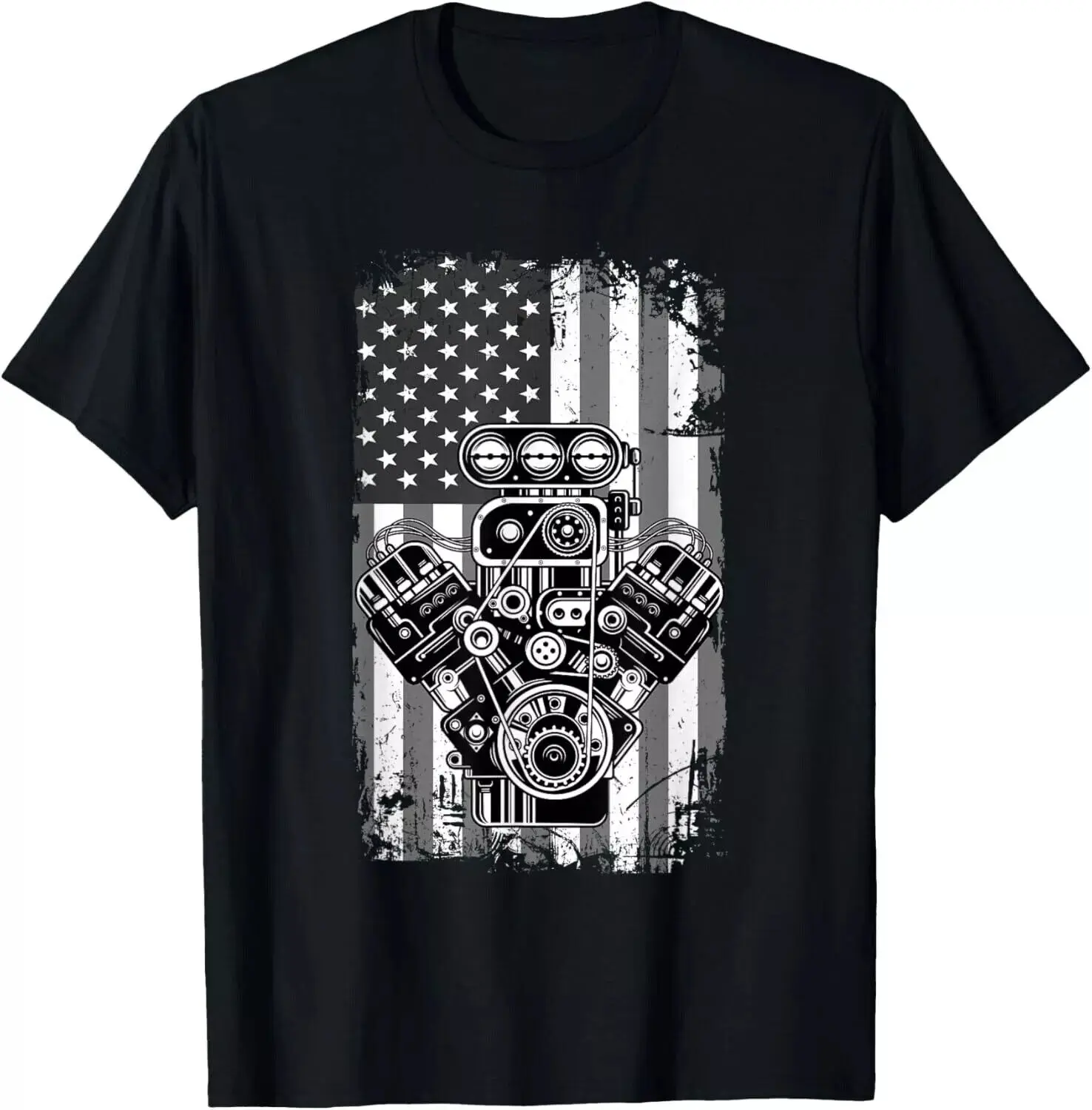 Vintage Muscle Car Piston American Flag Funny Mechanic Gifts Gift Unisex T-Shirt