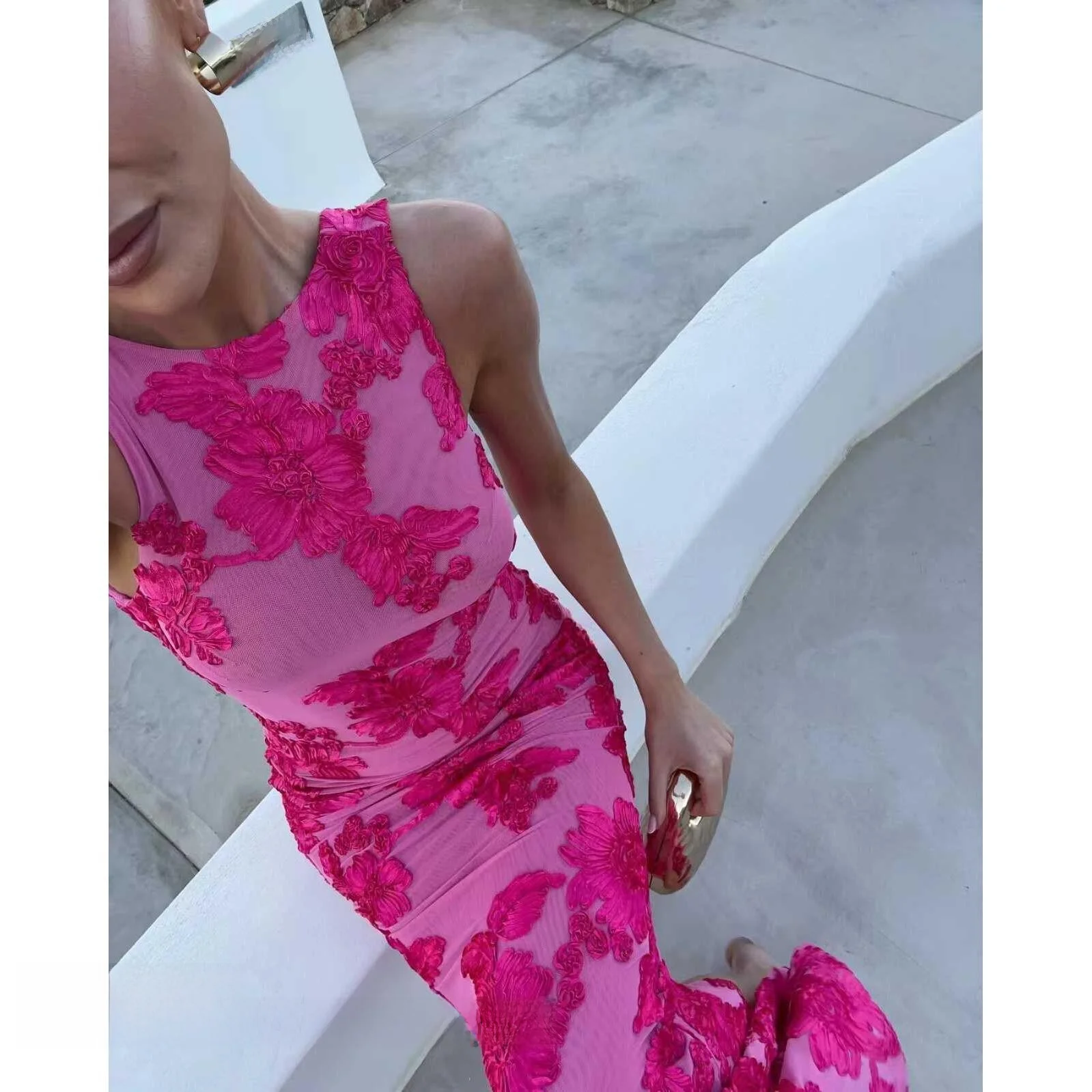 Sexy Me envuelto cadera Dr cintura alta Svel ceñido al cuerpo verano largo A-Line vestido estampado Floral redondo Ne Bal mujer Dr