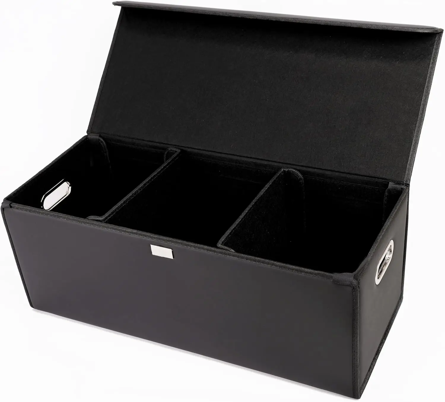 

Foldable Leather Trunk Organizer with Lid for SUVs & Sedans, Multi-Functional Storage Box - Black Large