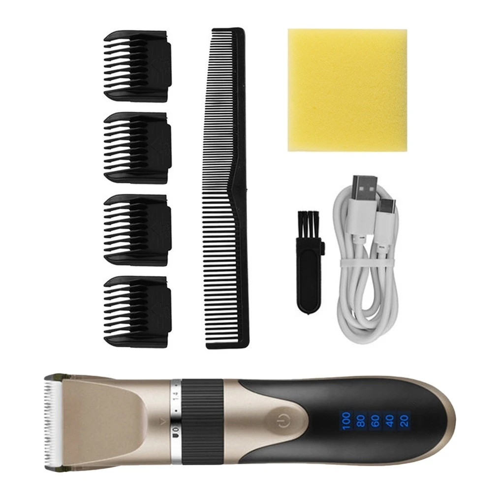 

Electric Hair Clipper Barber Man Trimmer Shaver with Limit Hairbrushes Gold