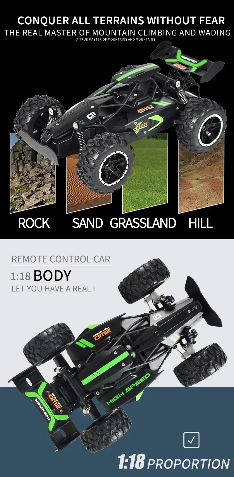 1:18 RC Car 2WD 4CH 25km/H Remote Control Car High-Speed Off-Road Climbing Vehicle G Drift Eletric Trucks Toys for Boys Gifts