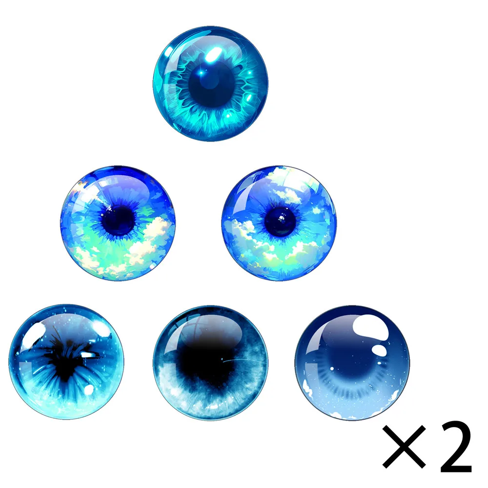 12pcs 6pairs Blyth BJD DOLL Blue Shiny Eyes Anime Doll Glass Eyes Cabochons Round 10MM-40MM Eye Toys DIY Jewelry Accessory