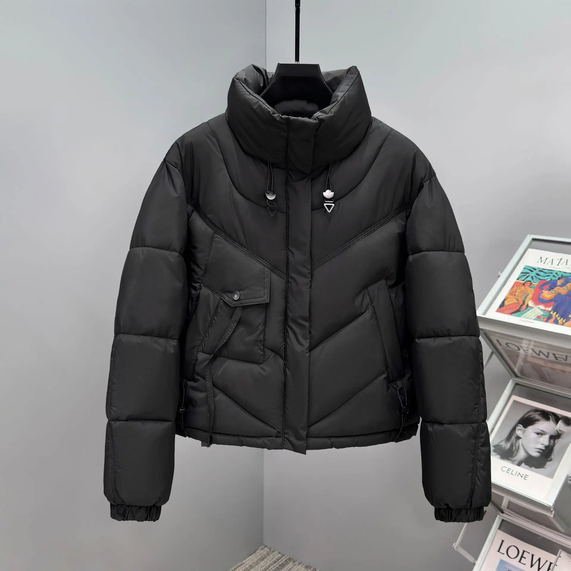 Abrigo corto liso acolchado de algodón para mujer, Parkas cortas con cuello levantado, chaqueta acolchada gruesa, prendas de vestir exteriores holgadas para otoño e invierno