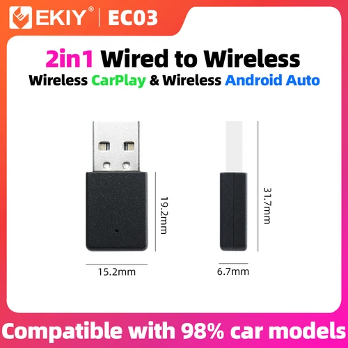 Imagen 1 del producto EKIY 2 en 1 adaptador inalámbrico CarPlay inalámbrico Android Auto Dongle AI caja inteligente sistemas inteligentes de coche para coche con CarPlay con cable