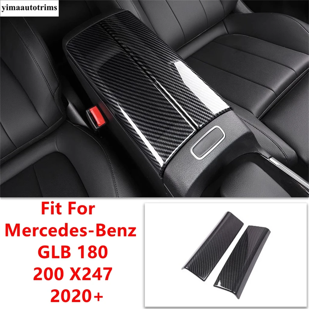 Center Console Armrest Box Panel Sequins Cover Trim For Mercedes-Benz GLB 180 200 X247 2020 - 2024 ABS Carbon Fiber Accessories