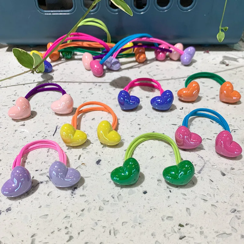 

2Pcs/lot Cute Double-headed Heart Hair Rope for Girls Elastic Hair Band Headwear Girls Ponytail Hair Tie Headband Rubber Band