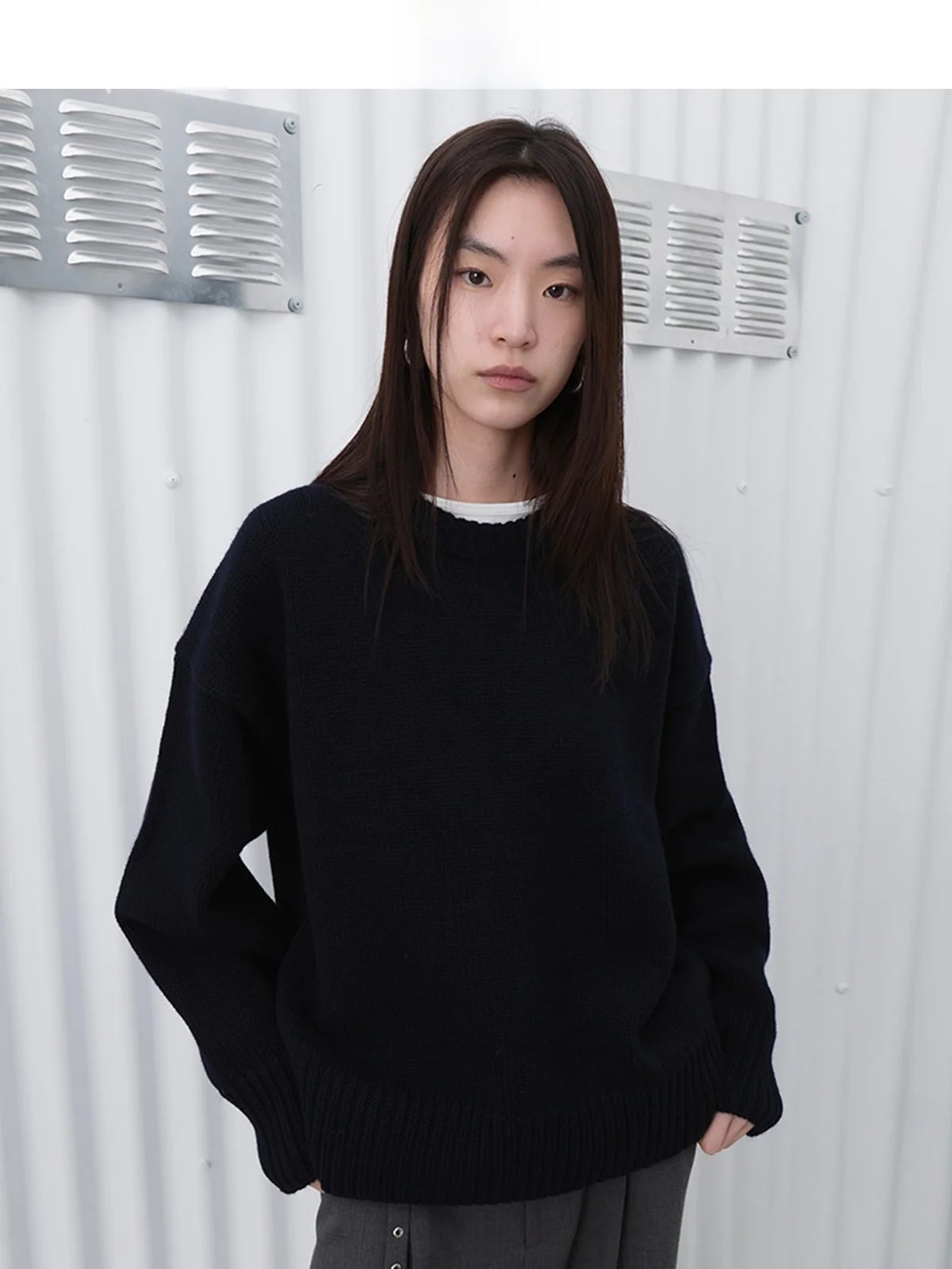 

Классический круглый свитер Ne Sagestudio глубокого синего цвета, вязаный из шерсти, женский, модный, для повседневной носки, весна-осень-зима