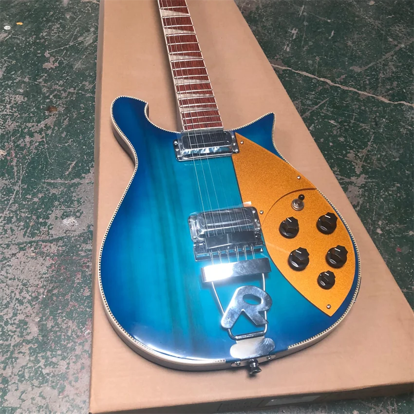 Stock, ricken   back 12 string 660 electric guitar, factory wholesale and retail, blue, popular guitar, free delivery