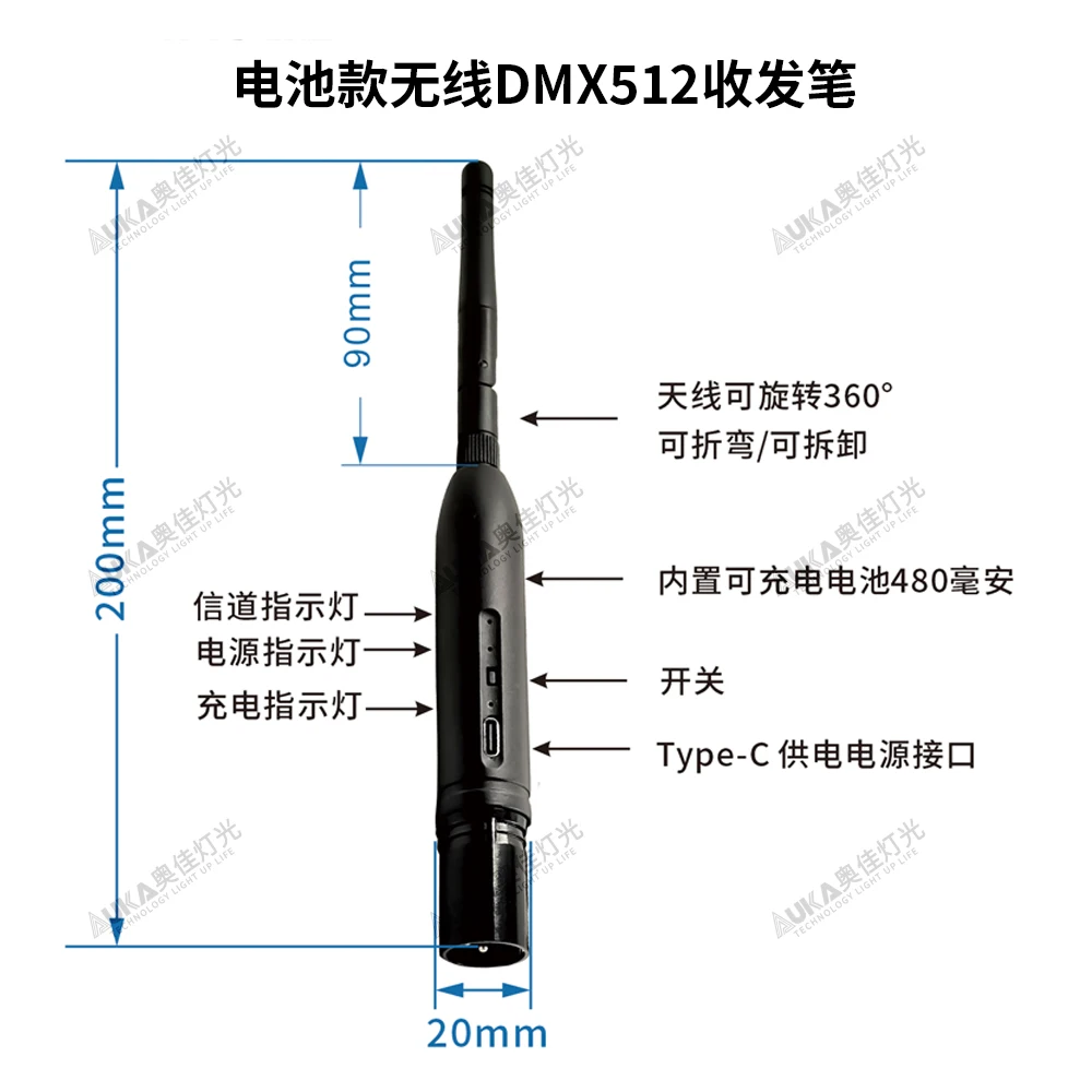 DMX512 Wireless Transceiver with Battery, Stage, Film and Television Lights, PA Lights, Control Panel