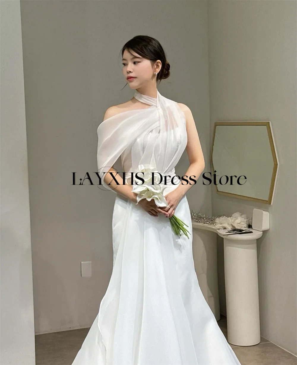 Elegant Silk Organza Halter Wedding Dresses Korea Photo Shoot A Line Bridal Gown Floor-Length Customized 웨딩드레스 2026 New