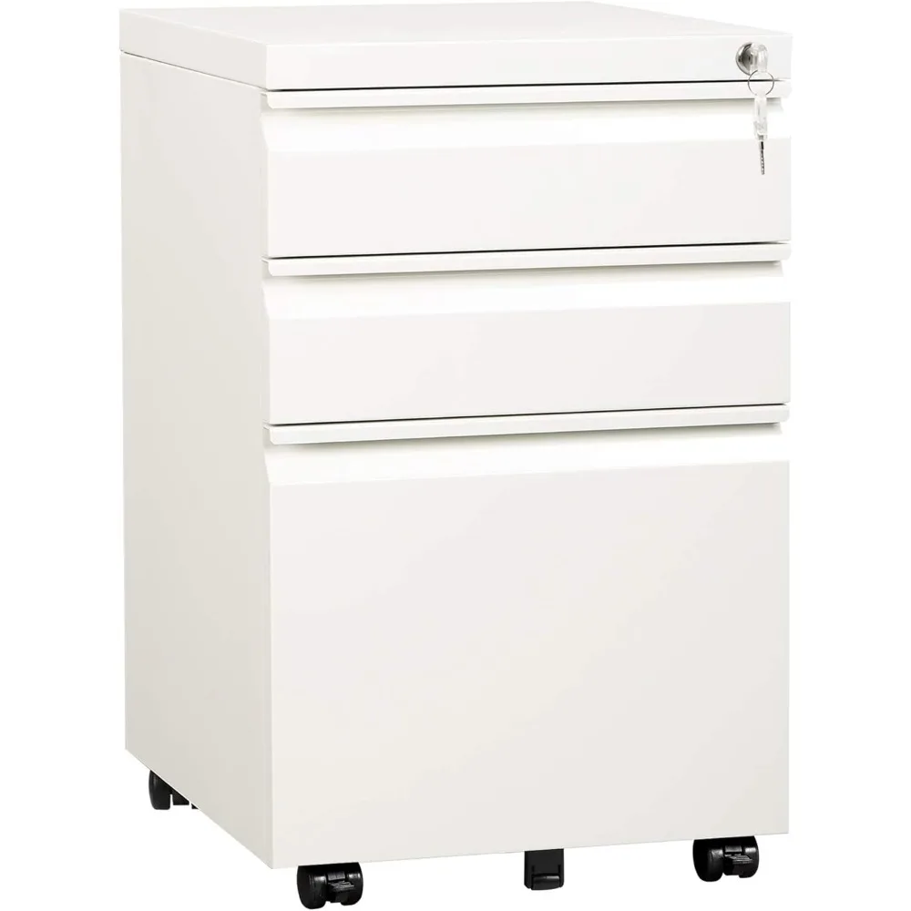 

Мобильный картотечный шкаф с 3 ящиками (под офисный стол), собранные около роликов, подходят для письма/стандартных размеров, белый