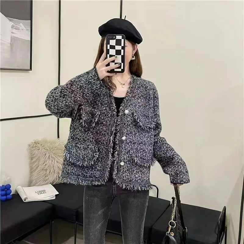 

Твидовый жакет женский летний, укороченный, с блестящими пайетками, двусторонний, с короткими рукавами, мини, изящный, молодежный