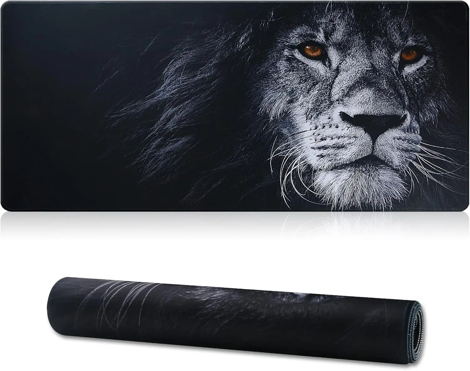 Großes Gaming-Mauspad „Black Lion“ – genähte Kanten, rutschfeste Basis aus Naturkautschuk für Desktop und Büro