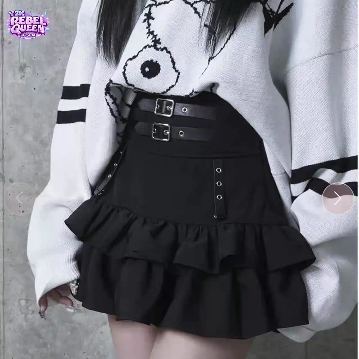 

Японская панк-юбка с высокой талией и оборками, мини-юбка для женщин, дизайнерская, с двойными пряжками, многослойная, в стиле Харадзюку, ретро, уличная мода, новинка
