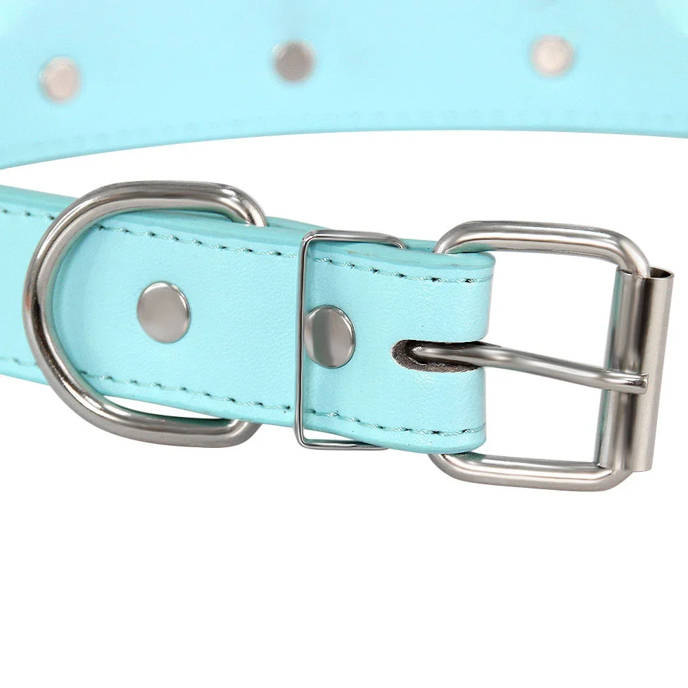 Bone Rivets Leather Dog Collar Colourful Puppy Neck Strap Collar For Small Medium Large Dogs Cat Pug Chihuahua Accessories S-XL