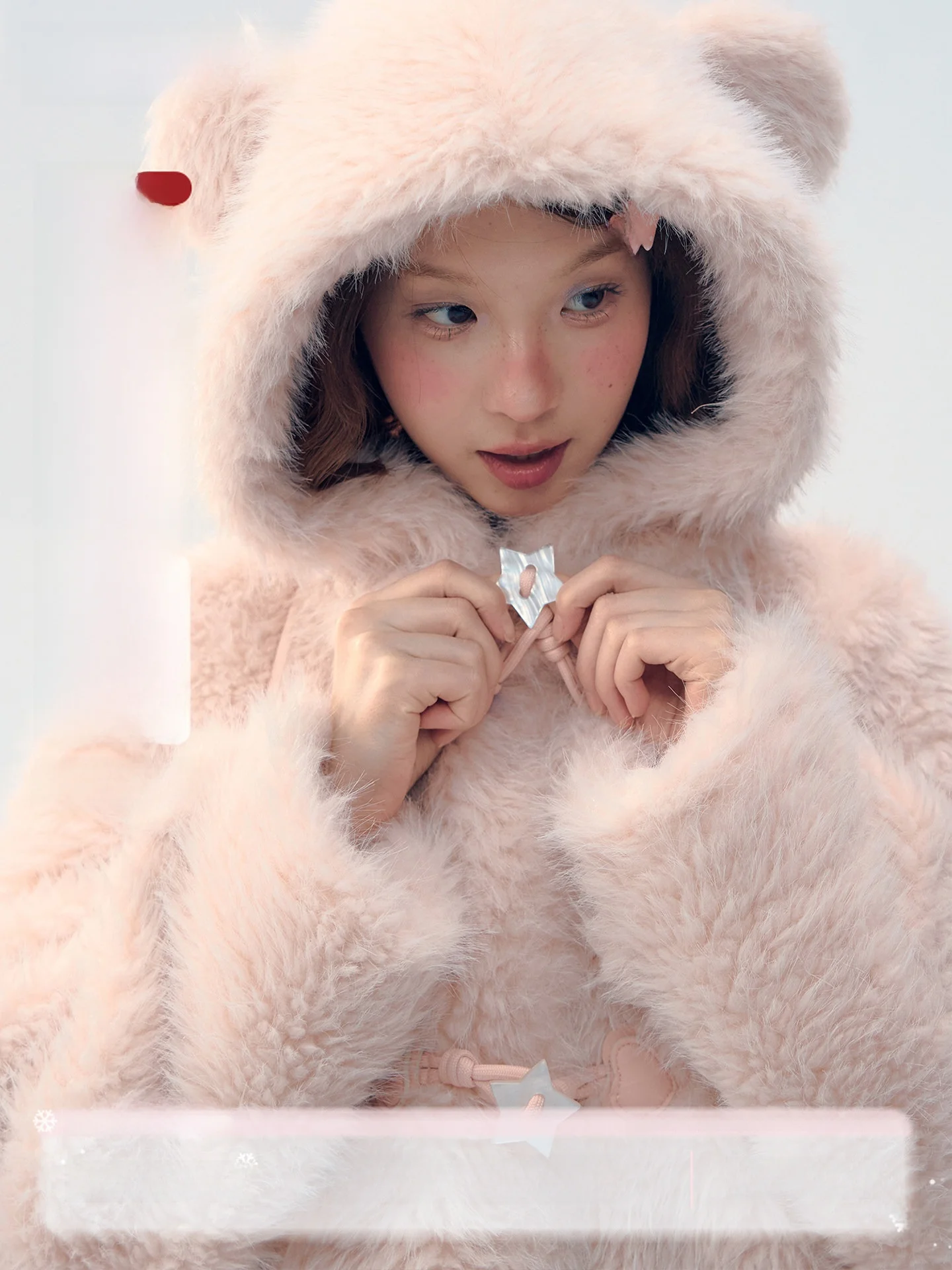 

Пальто из искусственного меха Narratorgirls Pink Bear Star Button с капюшоном и хлопковой подкладкой, средней длины, для молодежи, женская зимняя верхняя одежда