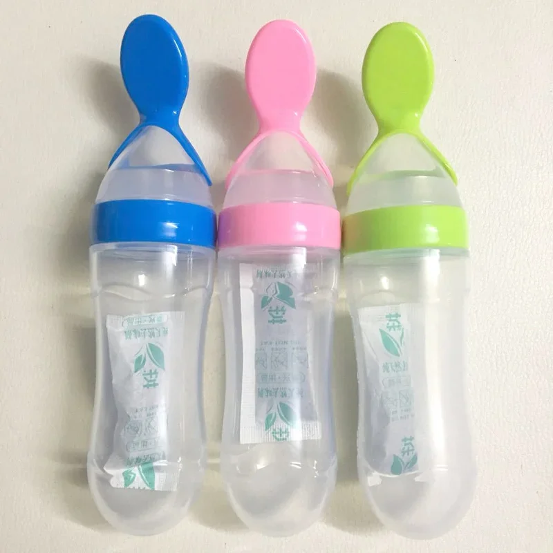 Mushy Food Feeder Spoon for Baby Feeding Puree Juices Egg Custard Feeder Press Type Bottle Spoon Infant Kids Nipple Utensils