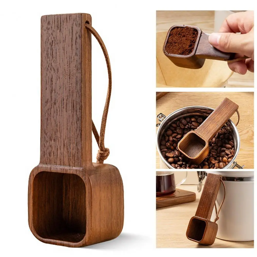High-quality Wooden Spoon Wooden Coffee Spoons with Walnut Wood Hanging Rope Measuring Scoop for Ground Beans Square for Home