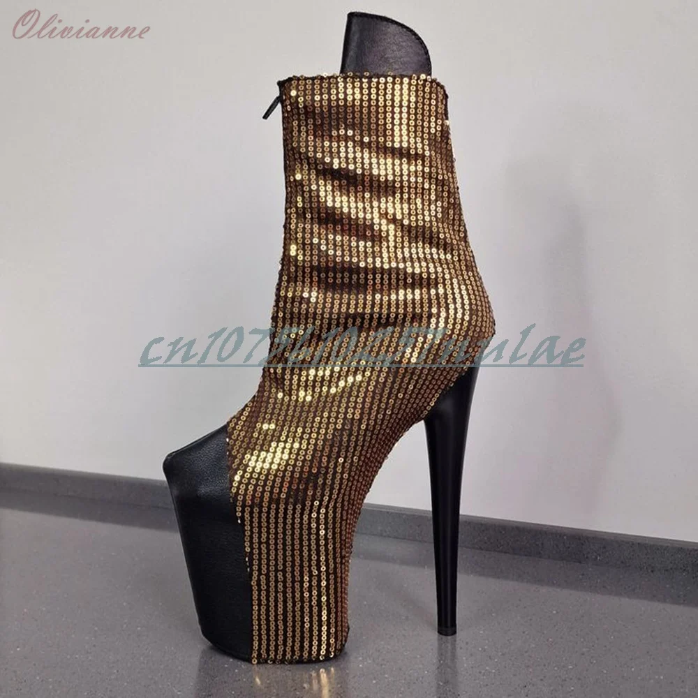 Ploe Dance Glitter Platform Platform Short Boots Stiletto High Heel Front Zippers Hot Girls Fashion Women Shoes 2026 Women Shoes