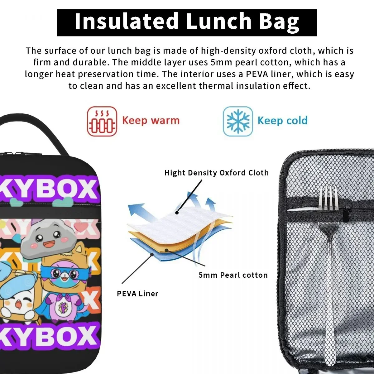 Lankybox borse per il pranzo con isolamento termico Rocky Foxy Pattern Bento Box portatile Thermal Cooler Lunch Box