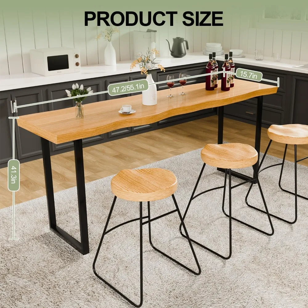Counter Height Bar Table, 47.2"L Rectangular Wood Bar Height Pub Table, Industrial High Top Long Console Table Counter Dining Ta