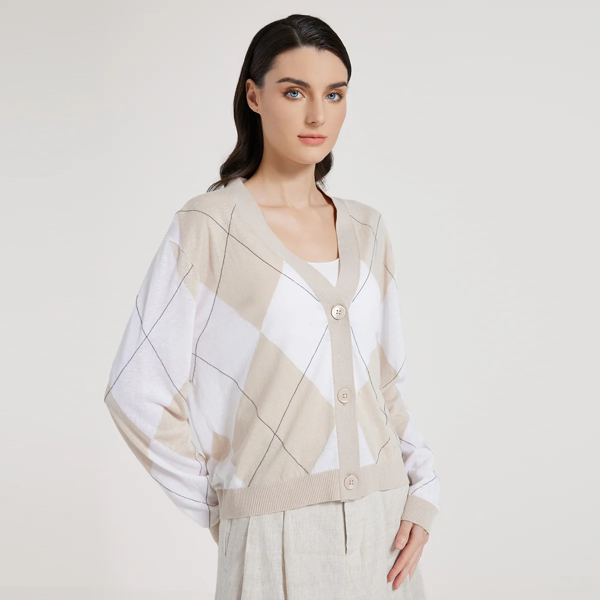 

BC1058 high-quality luxury women's V-neck Silk and linen sequined cardigan Sweater spring summer