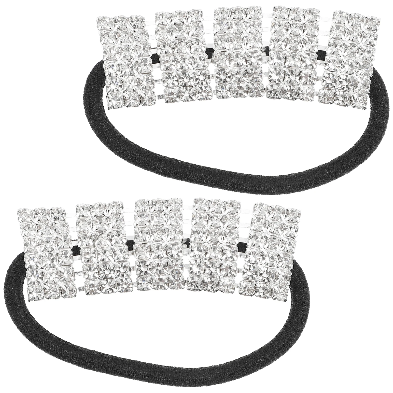 

2Pcs Crystal Hair Bands Rhinestone Ponytail Holders ABS Elastic Tie Stylish Fine Hair Ropes For Bath Makeup Cooking