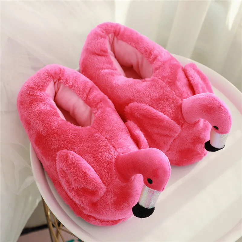 Flamingo Funny Shoes for Men and Women Winter Warm Soft Bottom Home&House Indoor Floor Furry Slippers Shallows Friend Gift