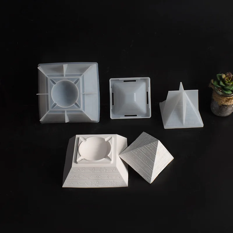 

Gypsum Cement DIY Pyramid Storage Box Mold Ancient Egyptian Relief Pyramid Ashtray Silicone Mould