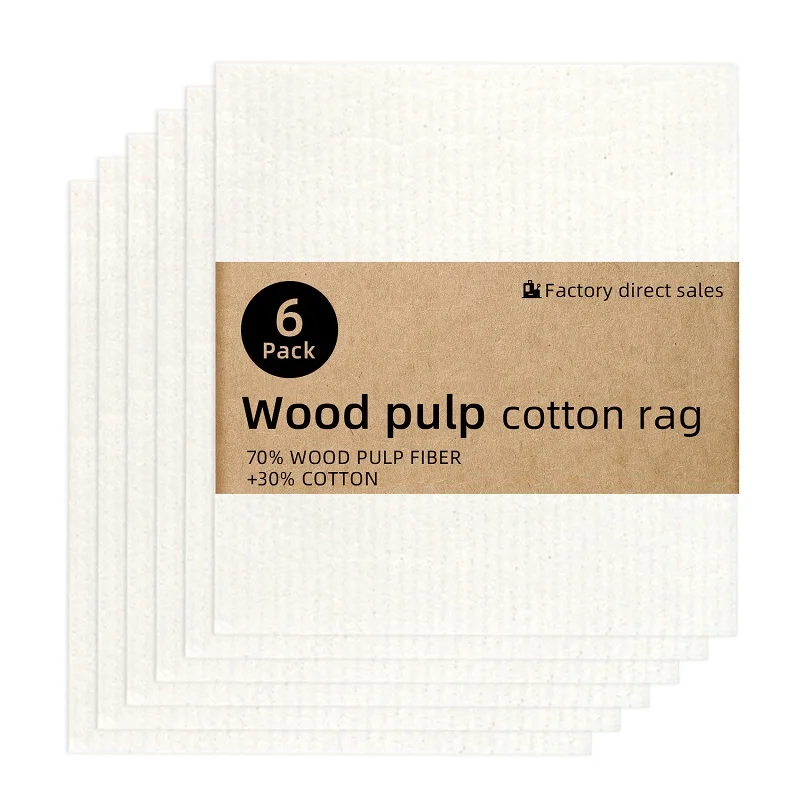 

6 Pack Swedish Dishcloths for Kitchen Wood Pulp Cotton Rag Absorbent Sponge Cloths Washable Quick Drying Cleaning Cloths