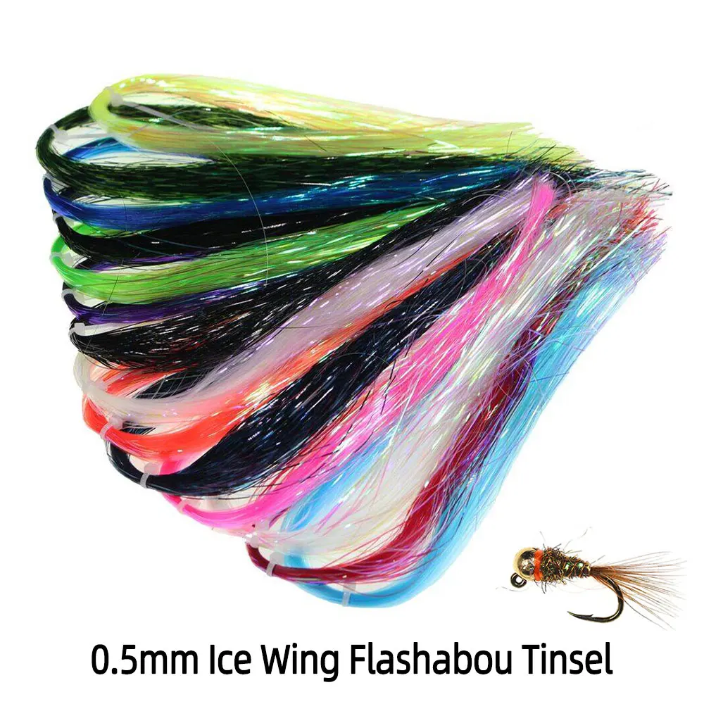 4/14 Paquetes de 0.5mm de Tinsel Flashabou Ice Wing Crystal Flash, Material para Atado de Moscas, para Ninfas, Streamers, Señuelos de Cabeza de Jig y Señuelos de Pesca Marina