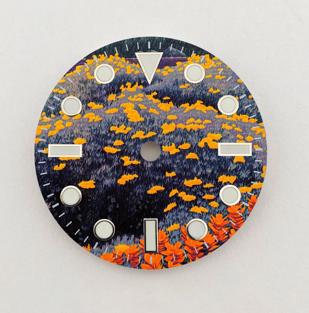 28.5 مللي متر الطلب NH35 الهاتفي الإبداعية زهرة البحر الهاتفي NH36 الطلب اللون الطلب صالح NH35/NH36 ساعة يد تعمل بالحركة أجزاء استبدال شعار مخصص