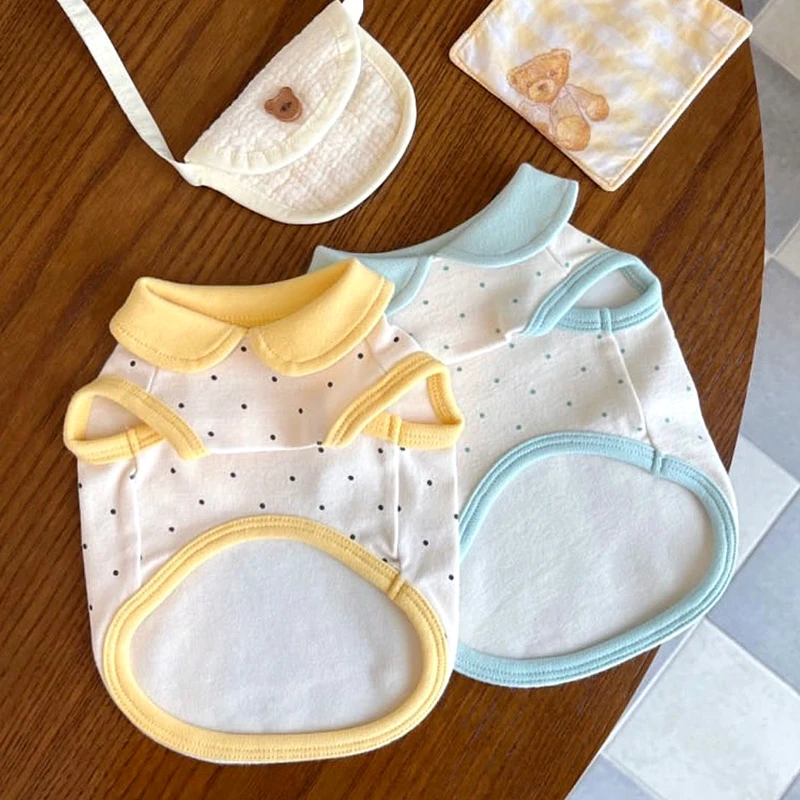 

Pet Lapel T-Shirt Teddy Polka Dot Pattern Pullover Small Dog Summer Breathable Clothes Cute Dog Clothes XS-XL