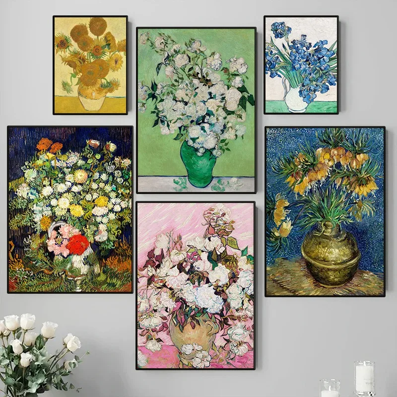 Póster de Vincent Van Gogh, flor Vintage, girasol, rosas, exposición de Van Gogh, pintura en lienzo, arte de pared para decoración del hogar y la sala de estar