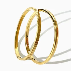 Peri'sbox Non Tarnish 316L Stainless Steel Solid 18K Pvd Gold Plated Plain Textured Bangle Women's Stackable Bracelets Jewelry