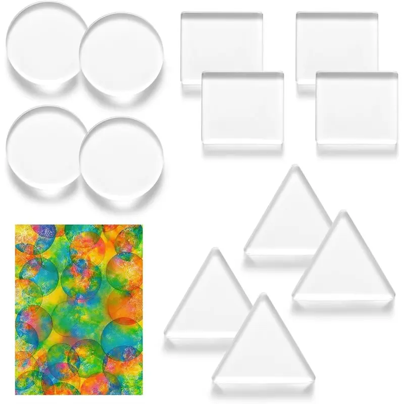 

12 Pack 3 Inch Reusable Gel Print Plates Monoprinting Printmaking Supplies For Card Making-Circle, Square, Triangle