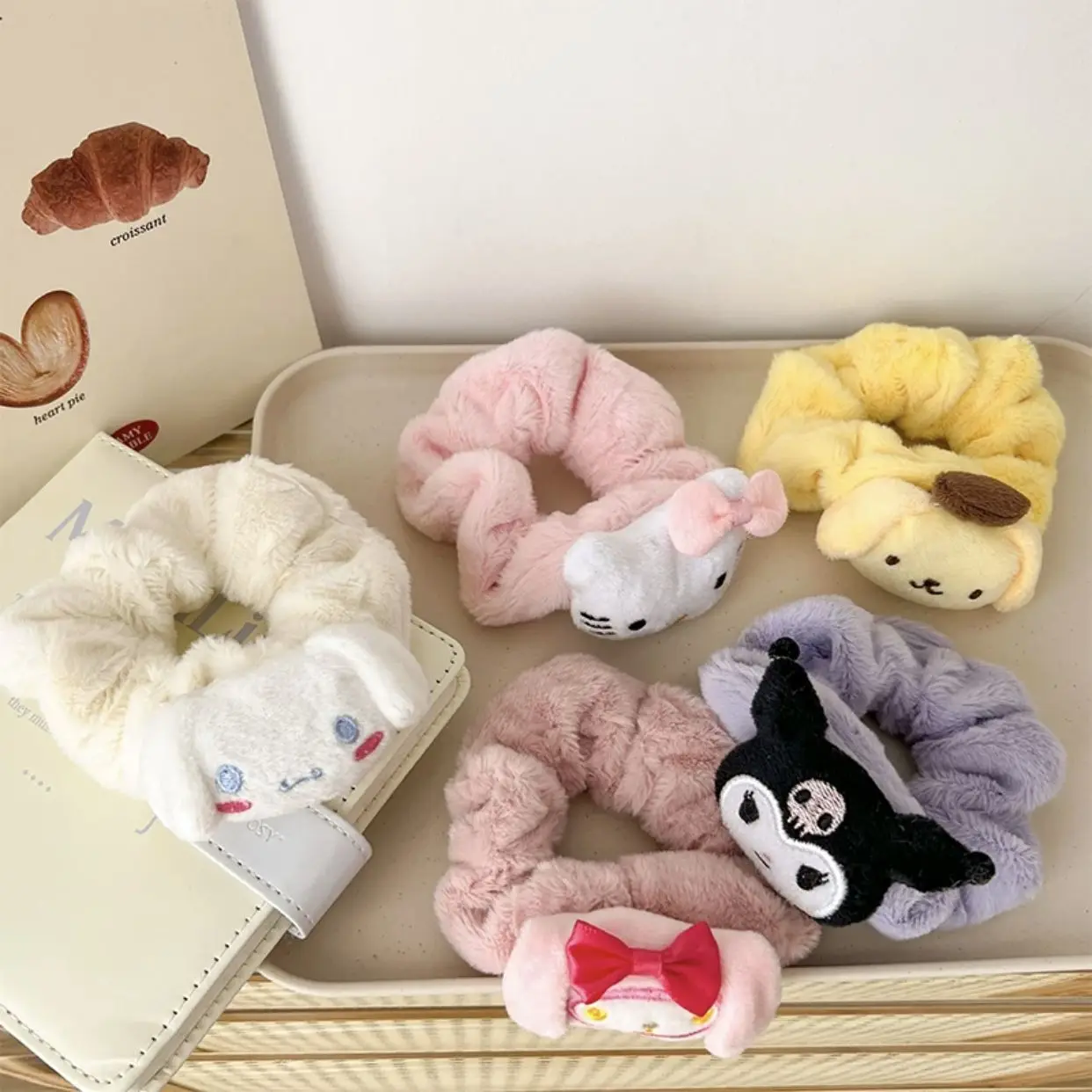 

Осенне-зимняя новая плюшевая резинка для волос Sanrio, большая резинка для волос My Melody, милая повязка для волос Kuromi для завязывания волос