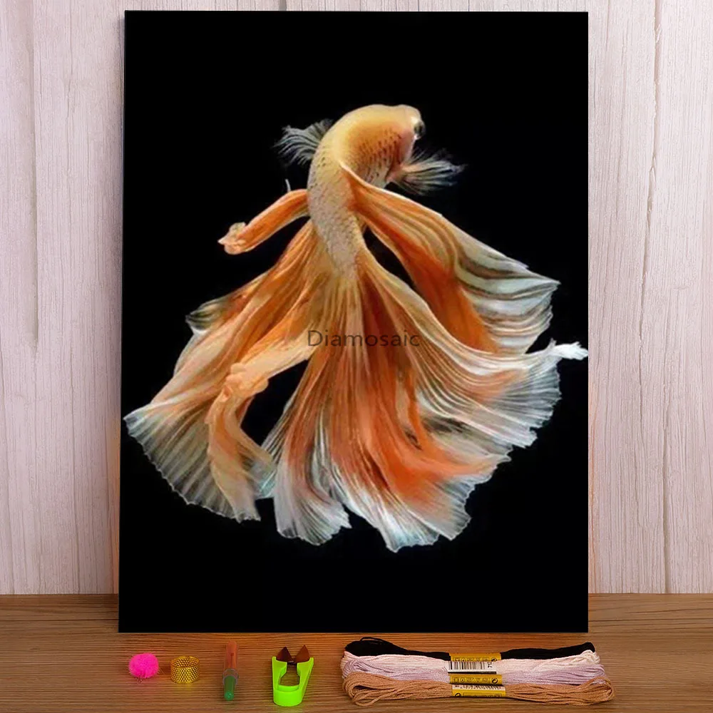 Animal Goldfish Printed Water-Soluble Canvas 11CT Cross Stitch Complete Kit Embroidery DMC Threads Craft Handmade     Design