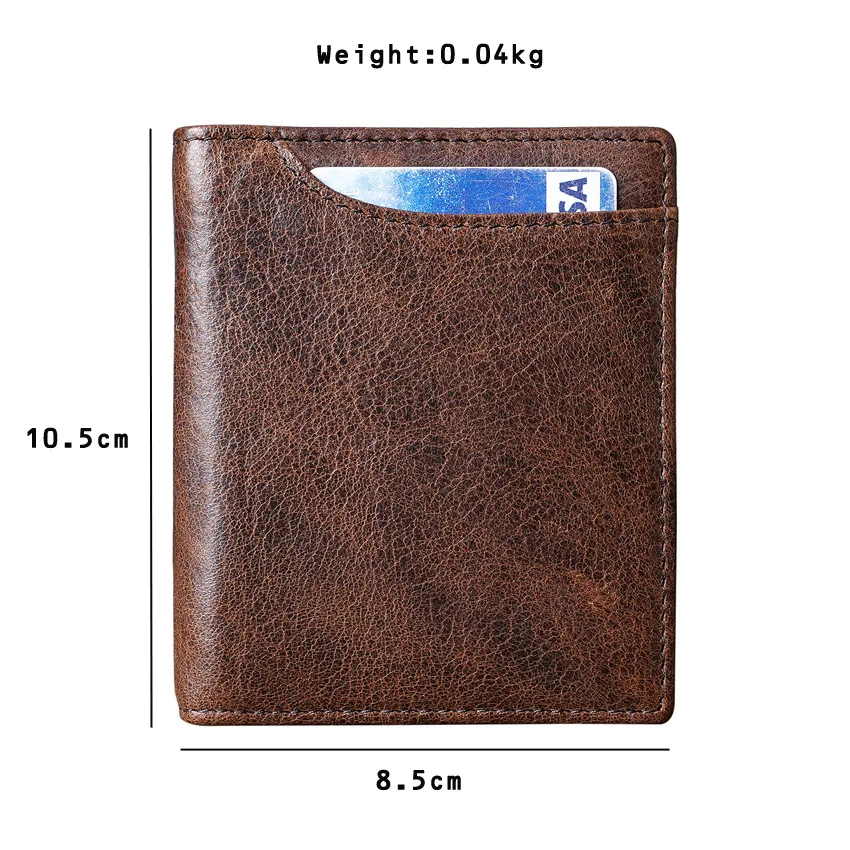 Rfid Blocking Wallet Men Vintage Cow Genuine Leather Wallet Multi Slot Clamp Package Money Clip Id Card Purse Short Wallet