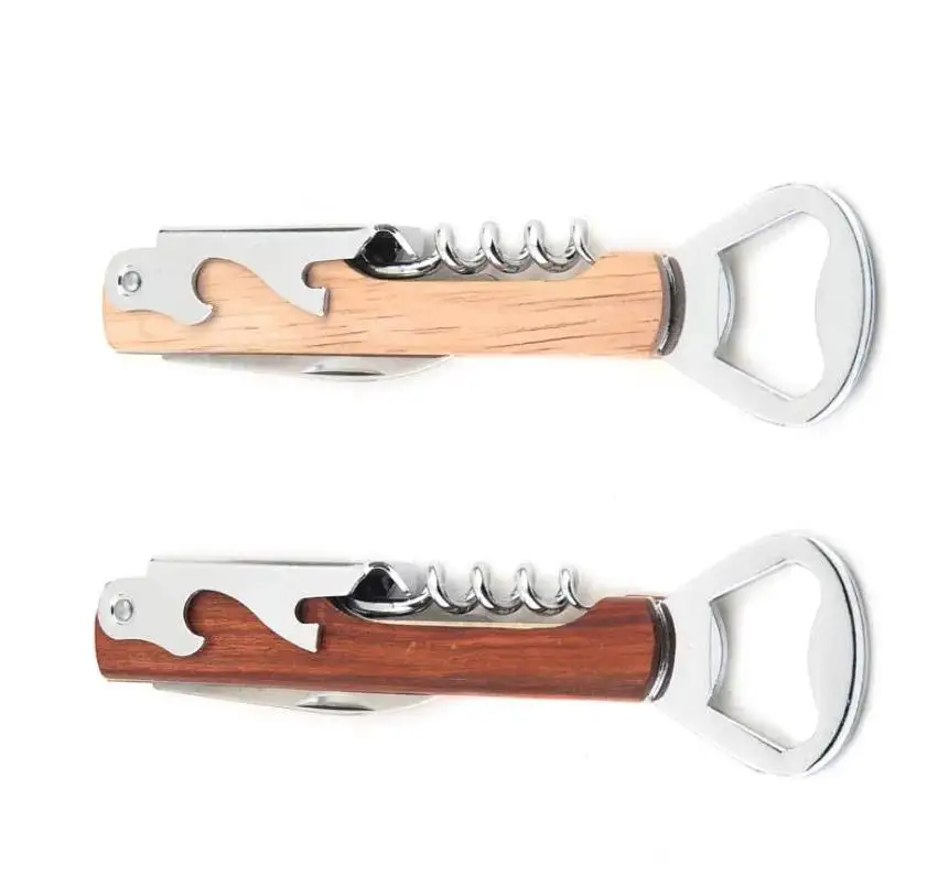 

Wood Handle wine opener Stainless Steel Hand-Held Deluxe Bottle Opener Corkscrew Double Hinge Waiters Wine Bottle Opener ni74