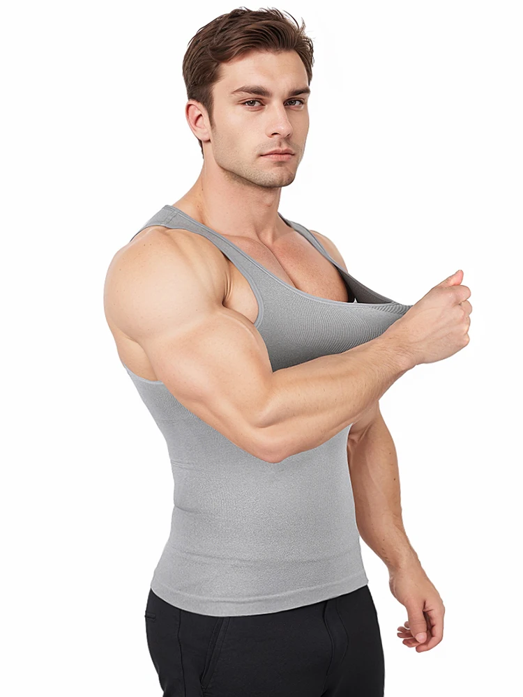 Mens Muscle Dry Fit Compression Tank Top Slimming Body Shaper Vest Shirts Abs Abdomen Slim Gym Workout Undershirt